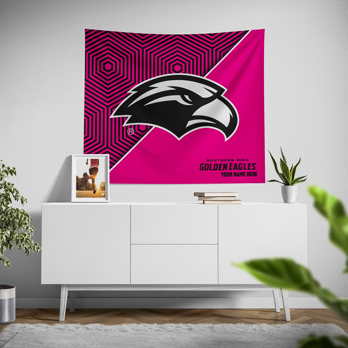 Pixsona Southern Miss Golden Eagles Pink Implosion Tapestry | Personalized | Custom