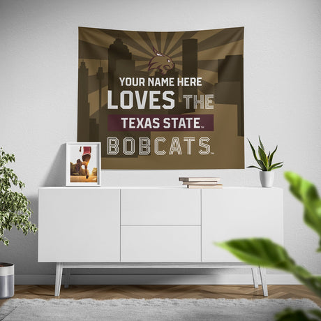 Pixsona Texas State Bobcats Skyline Tapestry | Personalized | Custom