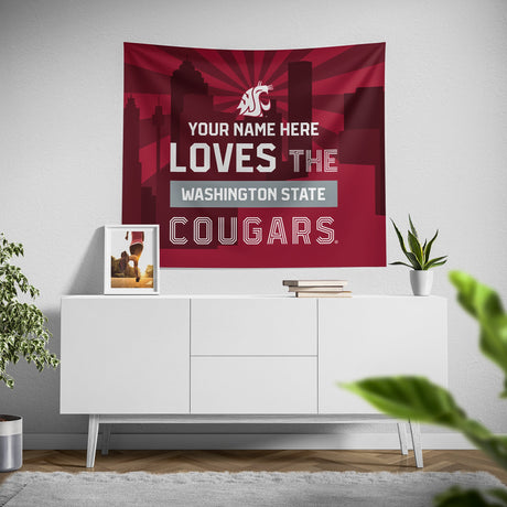 Pixsona Washington State Cougars Skyline Tapestry | Personalized | Custom