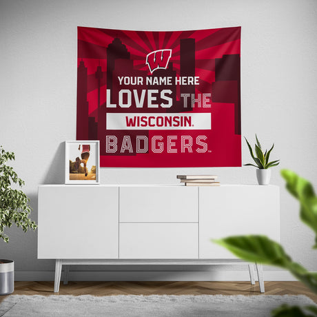 Pixsona Wisconsin Badgers Skyline Tapestry | Personalized | Custom