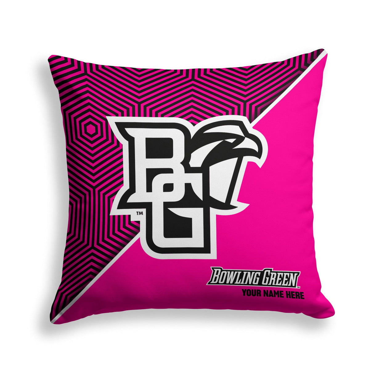 Pixsona Bowling Green Falcons Pink Implosion Throw Pillow | Personalized | Custom