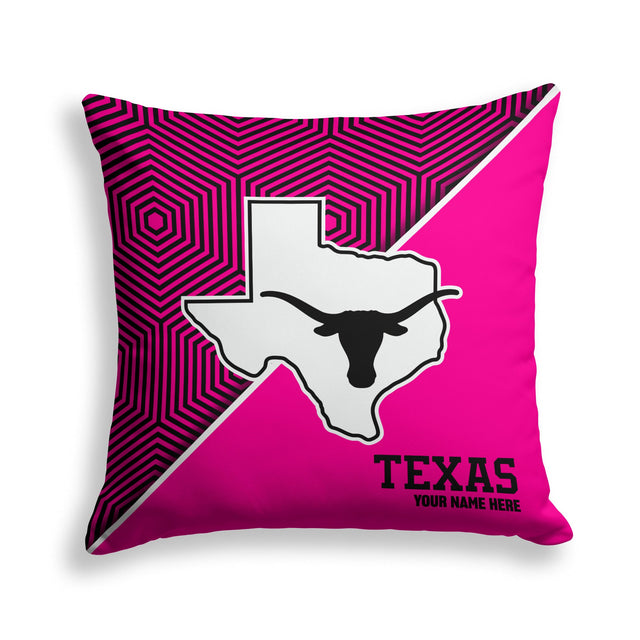 Pixsona Texas Longhorns Pink Implosion Throw Pillow | Personalized | Custom