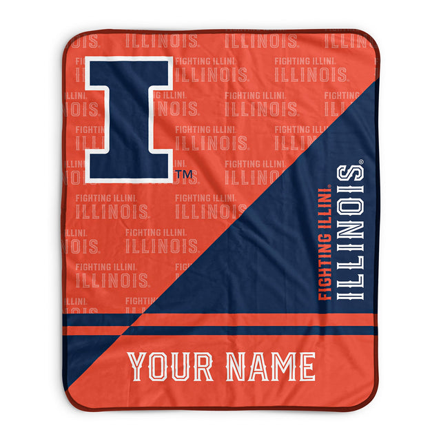 Pixsona Illinois Fighting Illini Split Pixel Fleece Blanket | Personalized | Custom