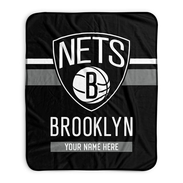 Pixsona Brooklyn Nets Stripes Pixel Fleece Blanket | Personalized | Custom