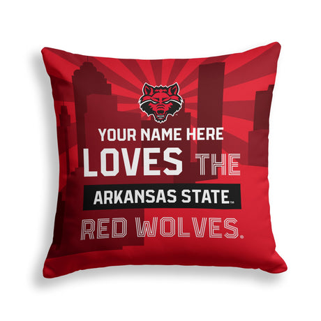 Pixsona Arkansas State Red Wolves Skyline Throw Pillow | Personalized | Custom