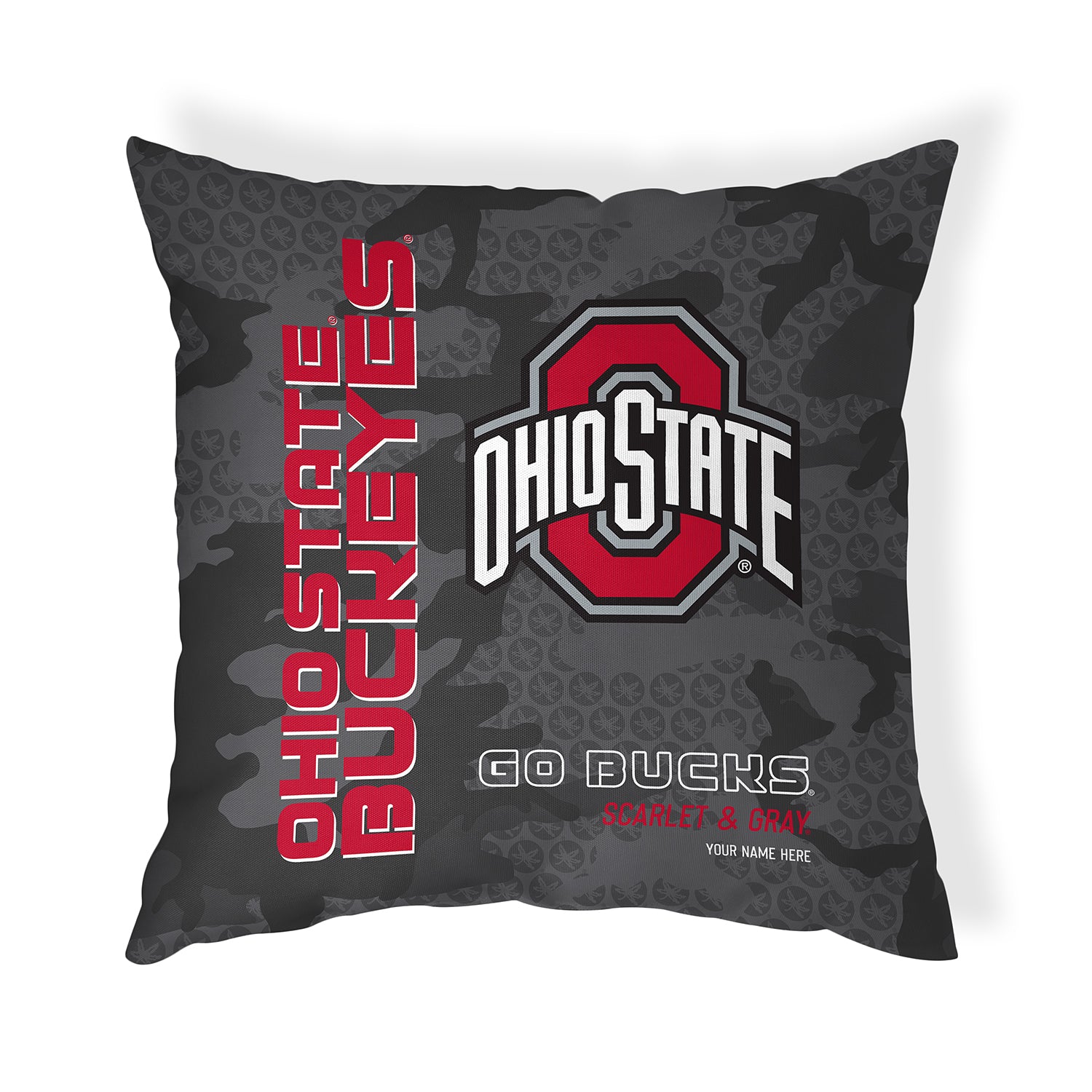 Ohio State Buckeyes Dark Camo Throw Pillow, Personalized