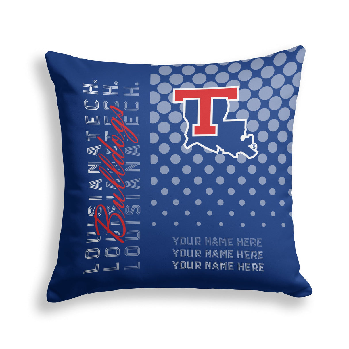 Pixsona Louisiana Tech Bulldogs Halftone Throw Pillow | Personalized | Custom