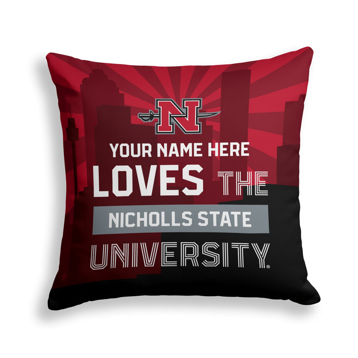 Pixsona Nicholls State Colonels Skyline Throw Pillow | Personalized | Custom