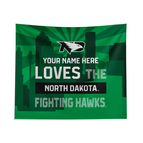 Pixsona North Dakota Fighting Hawks Skyline Tapestry | Personalized | Custom
