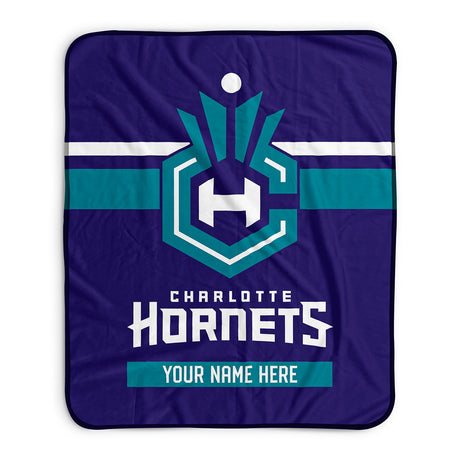 Pixsona Charlotte Hornets Stripes Pixel Fleece Blanket | Personalized | Custom