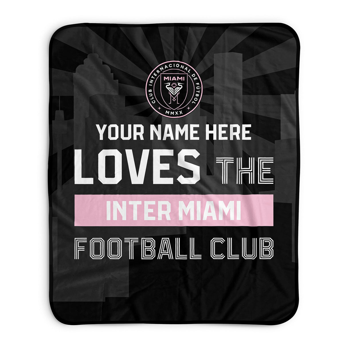 Pixsona Inter Miami FC Skyline Pixel Fleece Blanket | Personalized | Custom