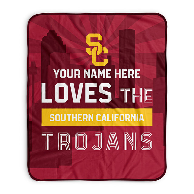 Pixsona USC Trojans Skyline Pixel Fleece Blanket | Personalized | Custom