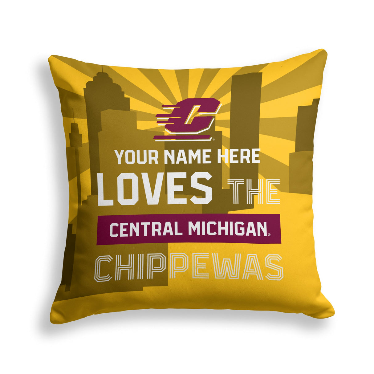 Pixsona Central Michigan Chippewas Skyline Throw Pillow | Personalized | Custom