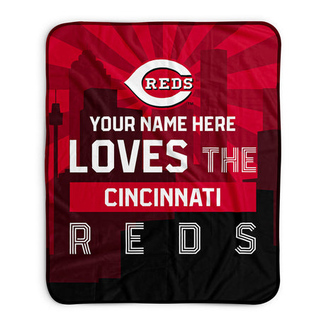 Pixsona Cincinnati Reds Skyline Pixel Fleece Blanket | Personalized | Custom