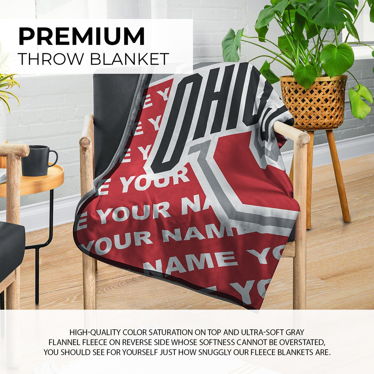 Pixsona Ohio State Name Repeat Pixel Fleece Blanket | Personalized | Custom