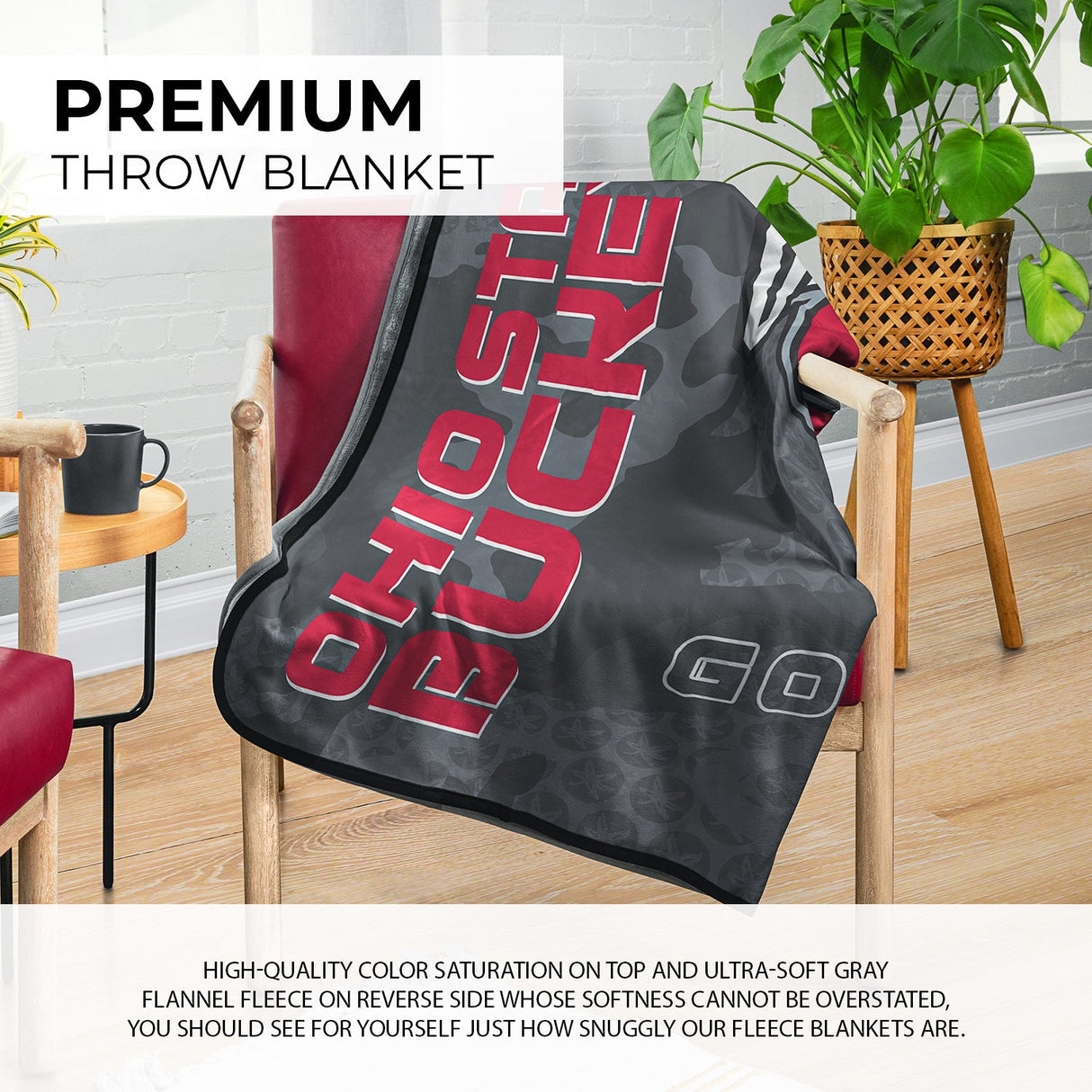 Pixsona Ohio State Buckeyes Dark Camo Pixel Fleece Blanket | Personalized | Custom