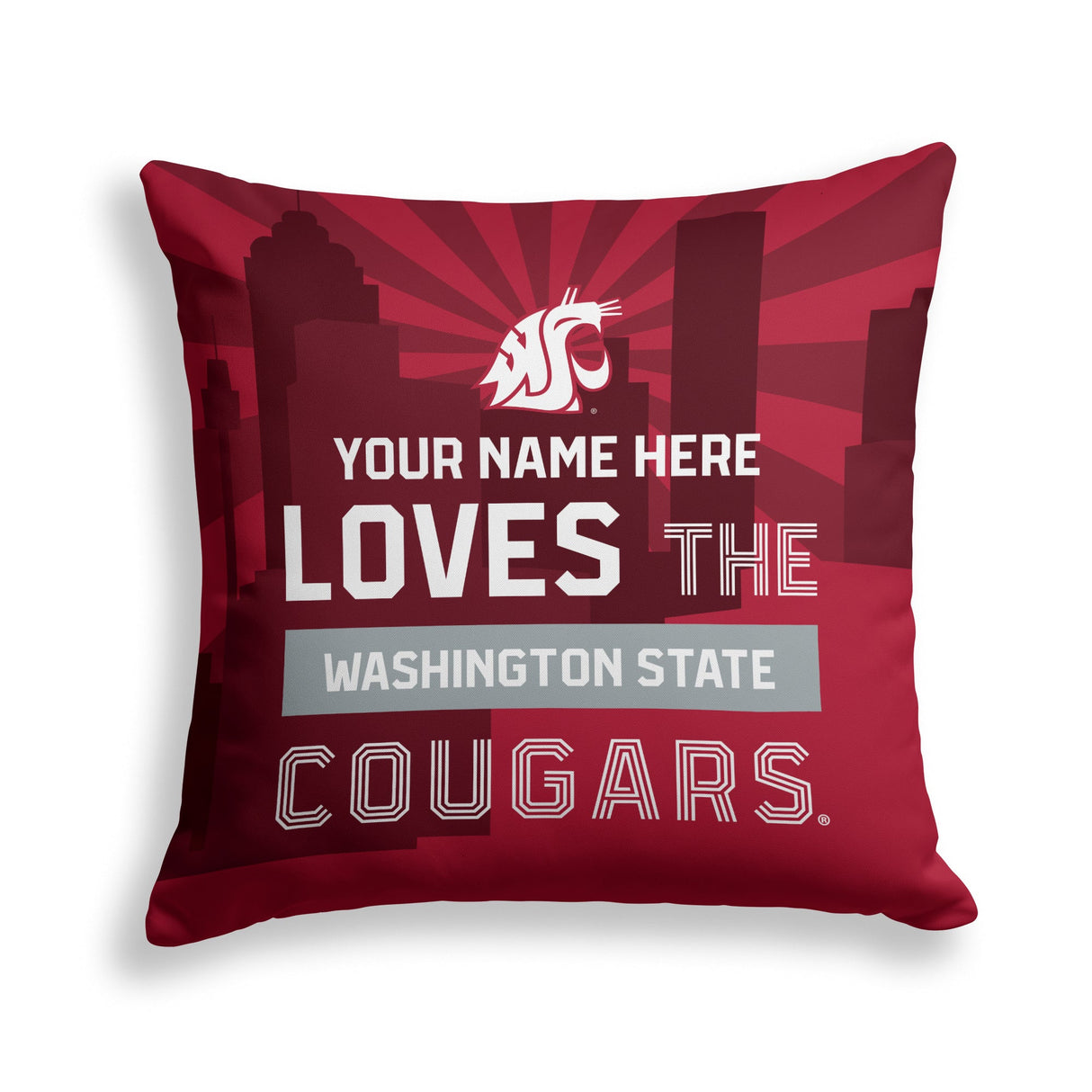 Pixsona Washington State Cougars Skyline Throw Pillow | Personalized | Custom