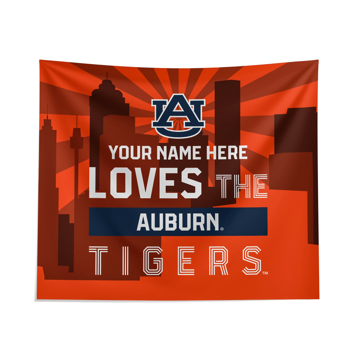 Pixsona Auburn Tigers Skyline Tapestry | Personalized | Custom