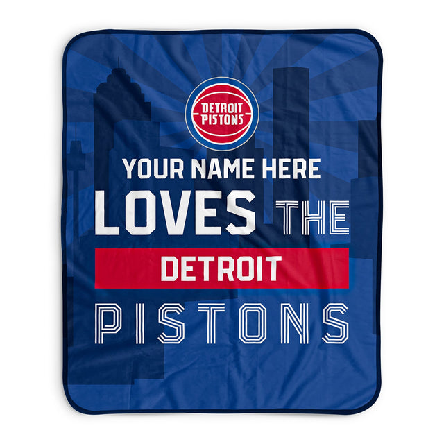 Pixsona Detroit Pistons Skyline Pixel Fleece Blanket | Personalized | Custom