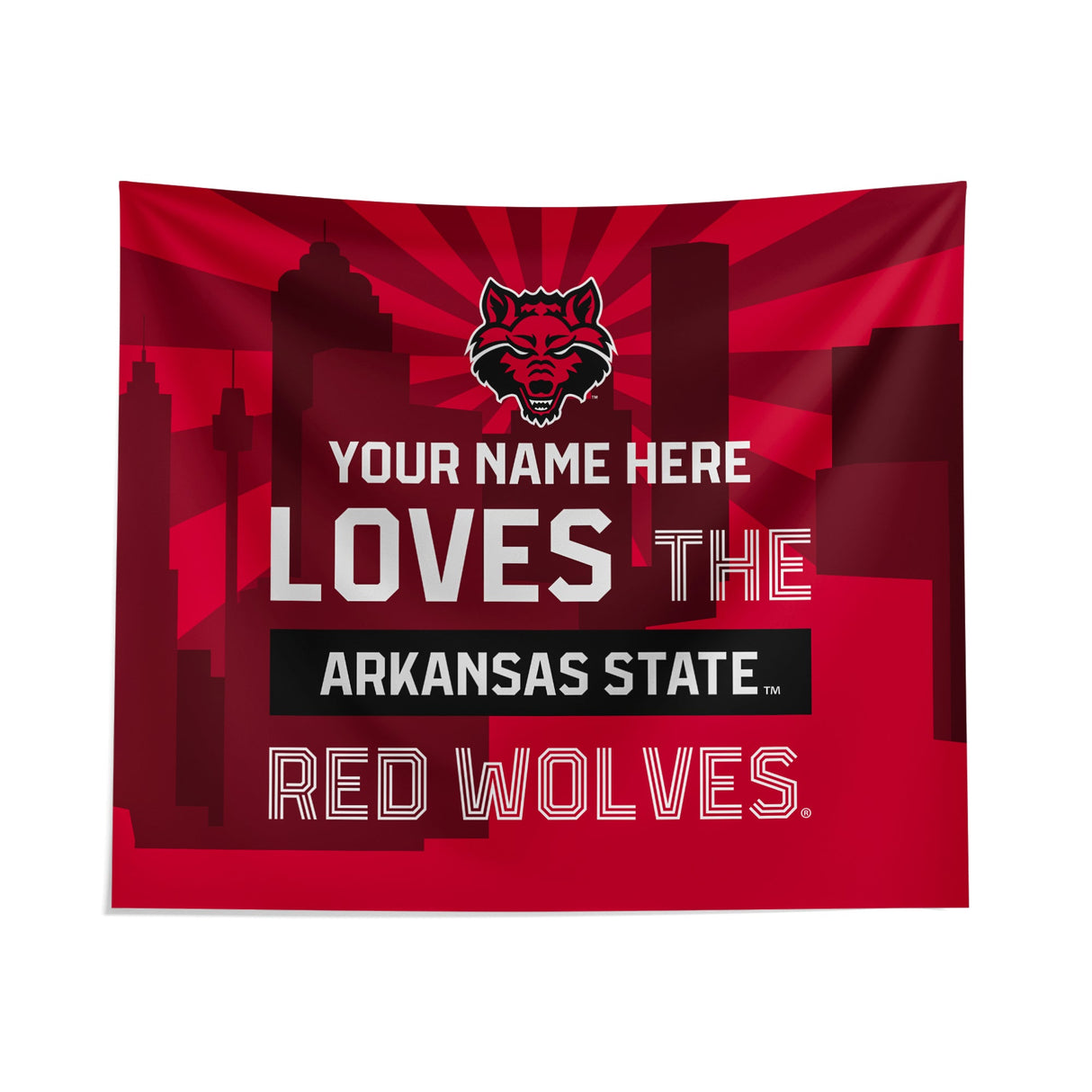 Pixsona Arkansas State Red Wolves Skyline Tapestry | Personalized | Custom