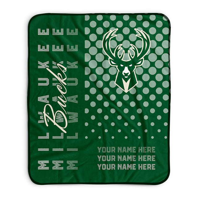 Pixsona Milwaukee Bucks Halftone Pixel Fleece Blanket | Personalized | Custom