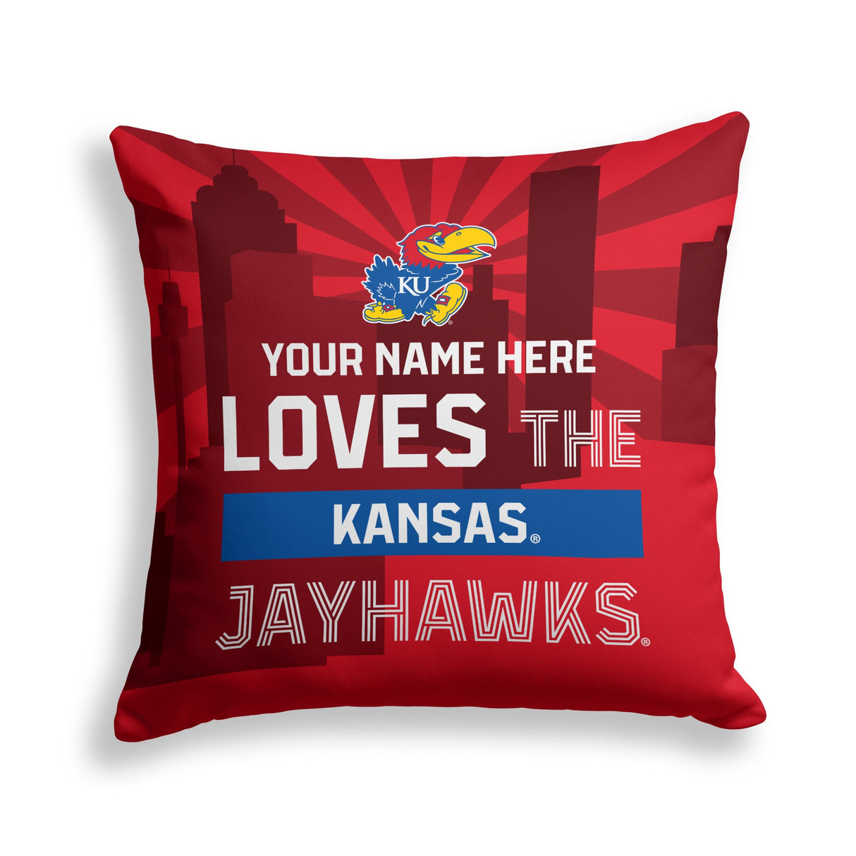 Pixsona Kansas Jayhawks Skyline Throw Pillow | Personalized | Custom