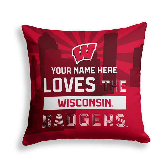 Pixsona Wisconsin Badgers Skyline Throw Pillow | Personalized | Custom
