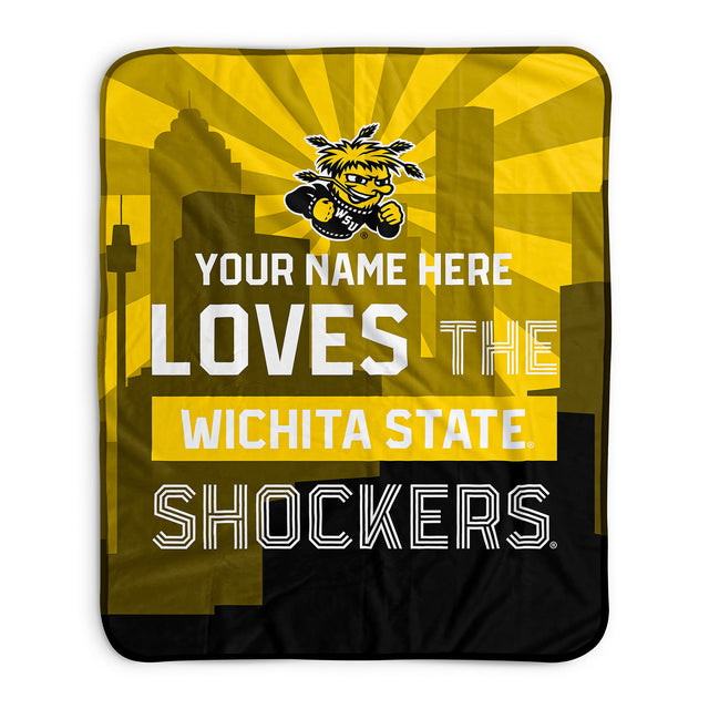 Pixsona Wichita State Shockers Skyline Pixel Fleece Blanket | Personalized | Custom