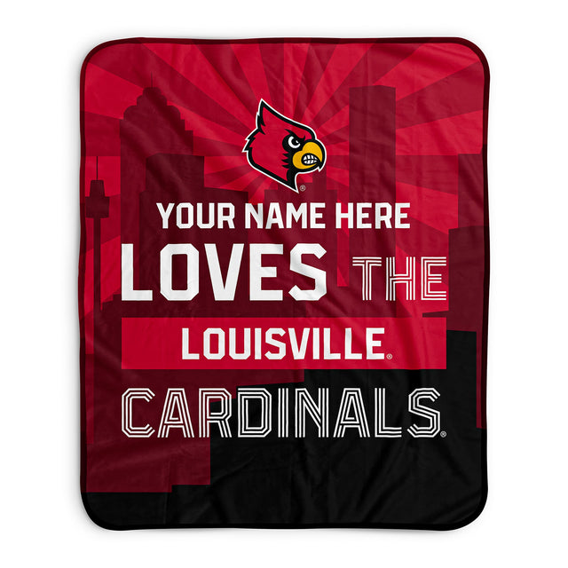Pixsona Louisville Cardinals Skyline Pixel Fleece Blanket | Personalized | Custom