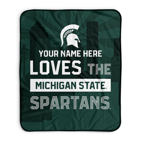 Pixsona Michigan State Spartans Skyline Pixel Fleece Blanket | Personalized | Custom