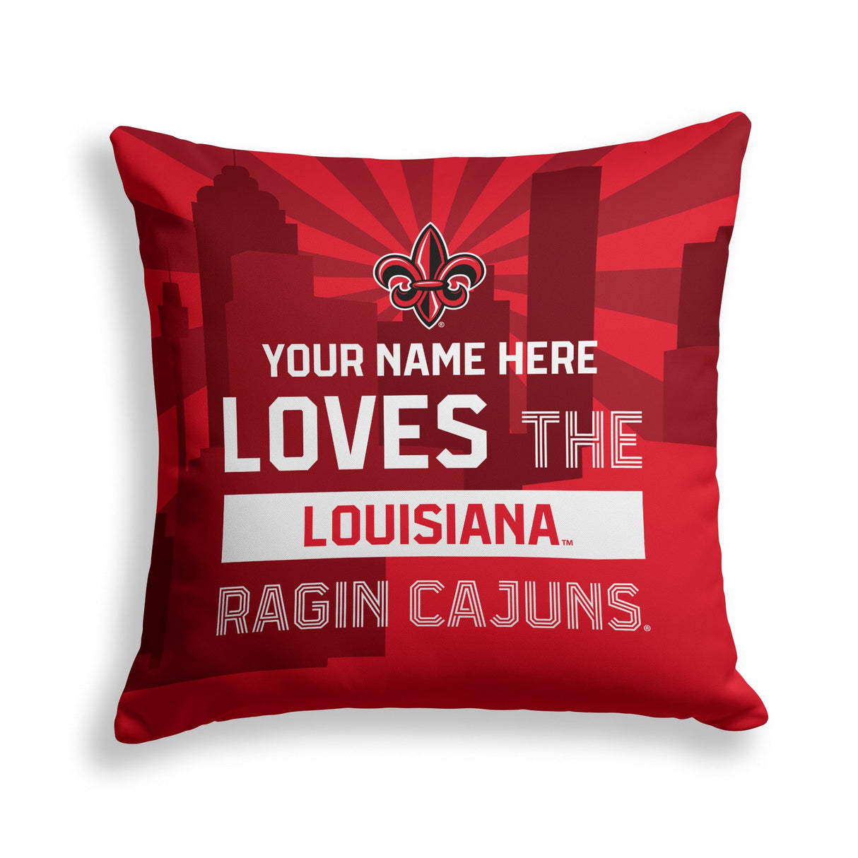 Pixsona Louisiana Lafayette Ragin Cajuns Skyline Throw Pillow | Personalized | Custom