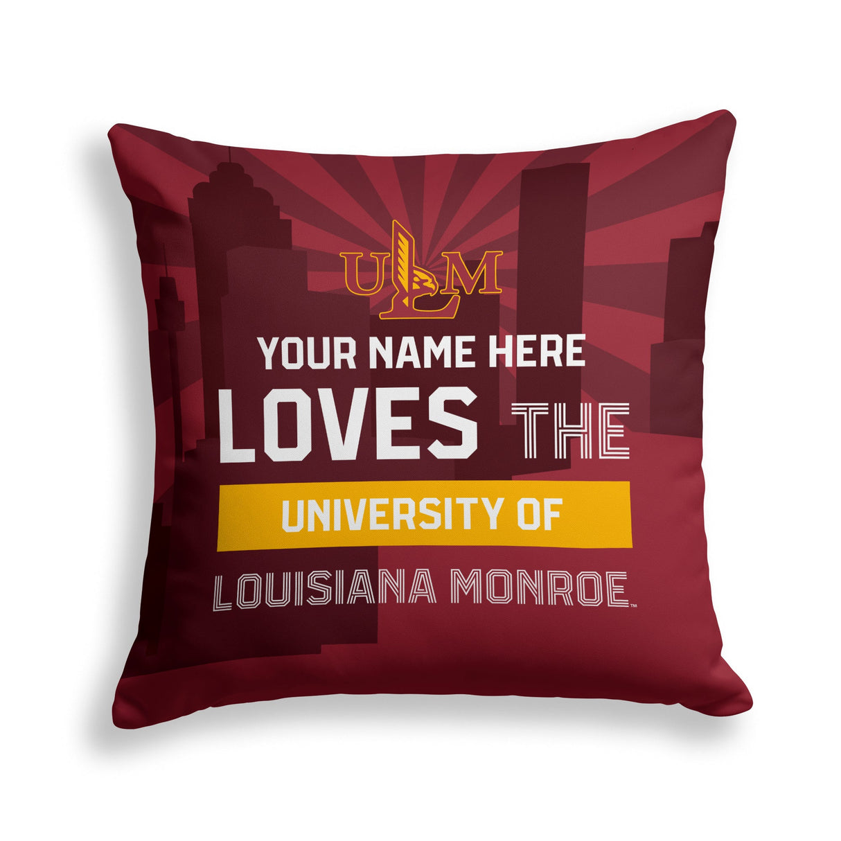 Pixsona Louisiana Monroe Warhawks Skyline Throw Pillow | Personalized | Custom