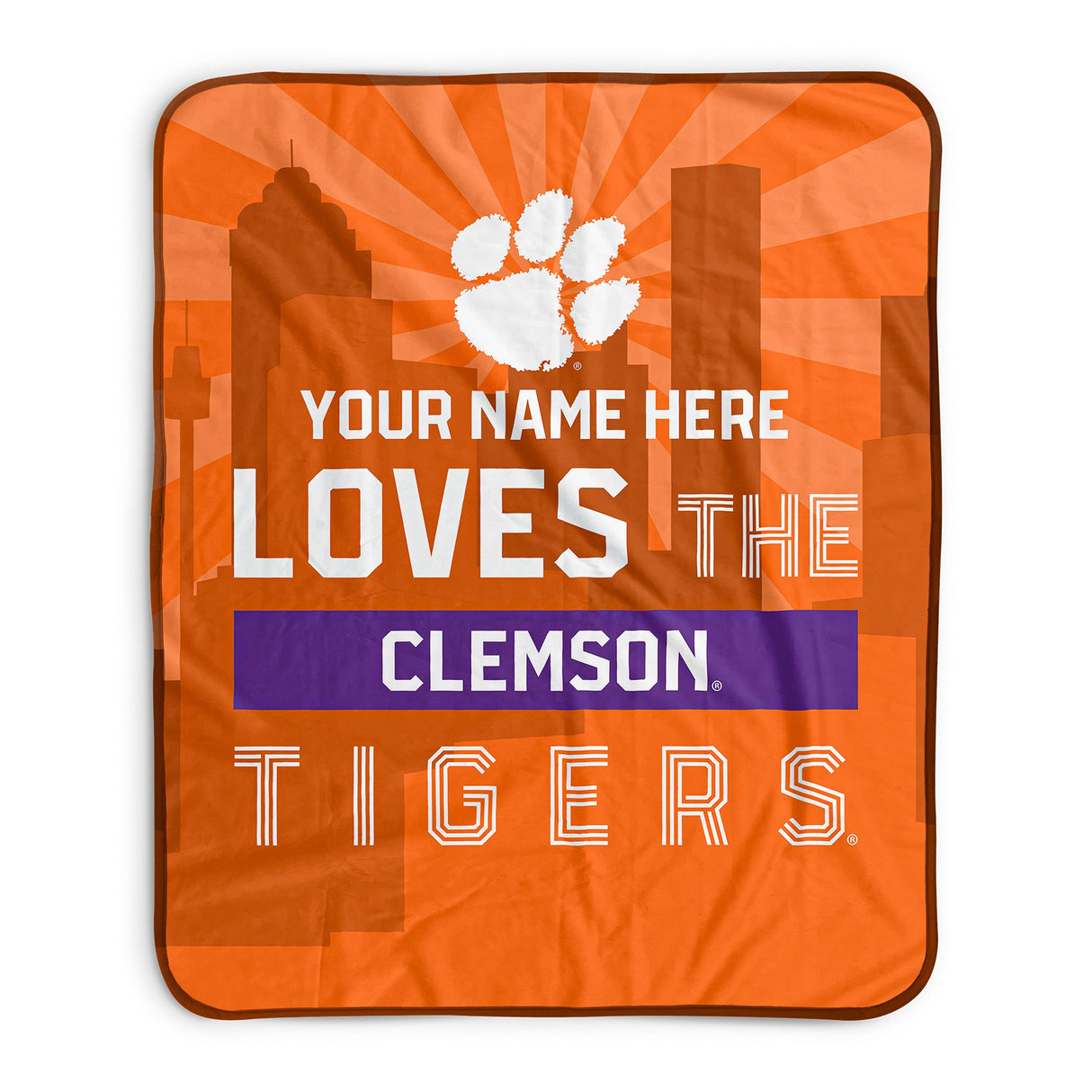 Pixsona Clemson Tigers Skyline Pixel Fleece Blanket | Personalized | Custom