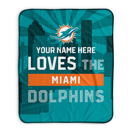 Pixsona Miami Dolphins Skyline Pixel Fleece Blanket | Personalized | Custom