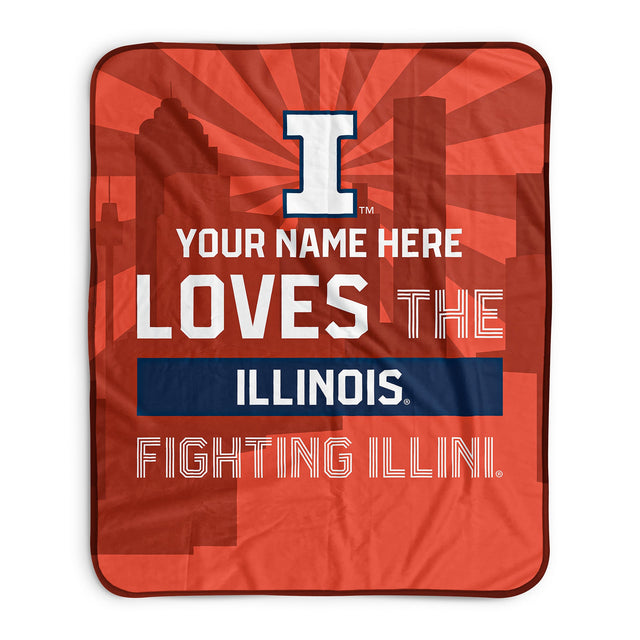 Pixsona Illinois Fighting Illini Skyline Pixel Fleece Blanket | Personalized | Custom