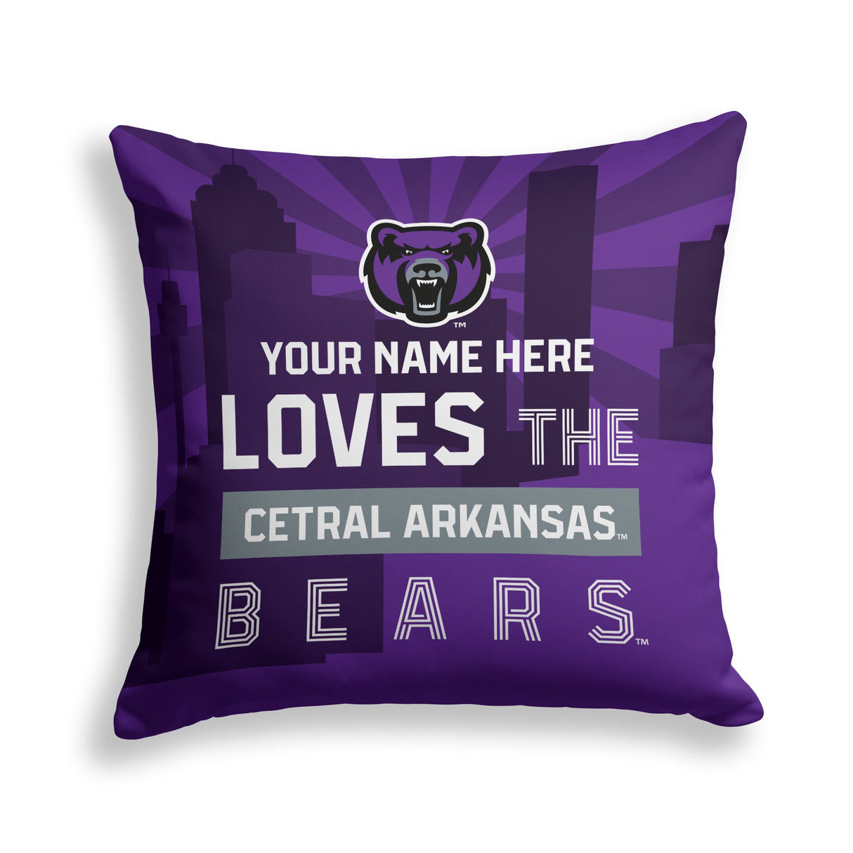 Pixsona Central Arkansas Bears Skyline Throw Pillow | Personalized | Custom