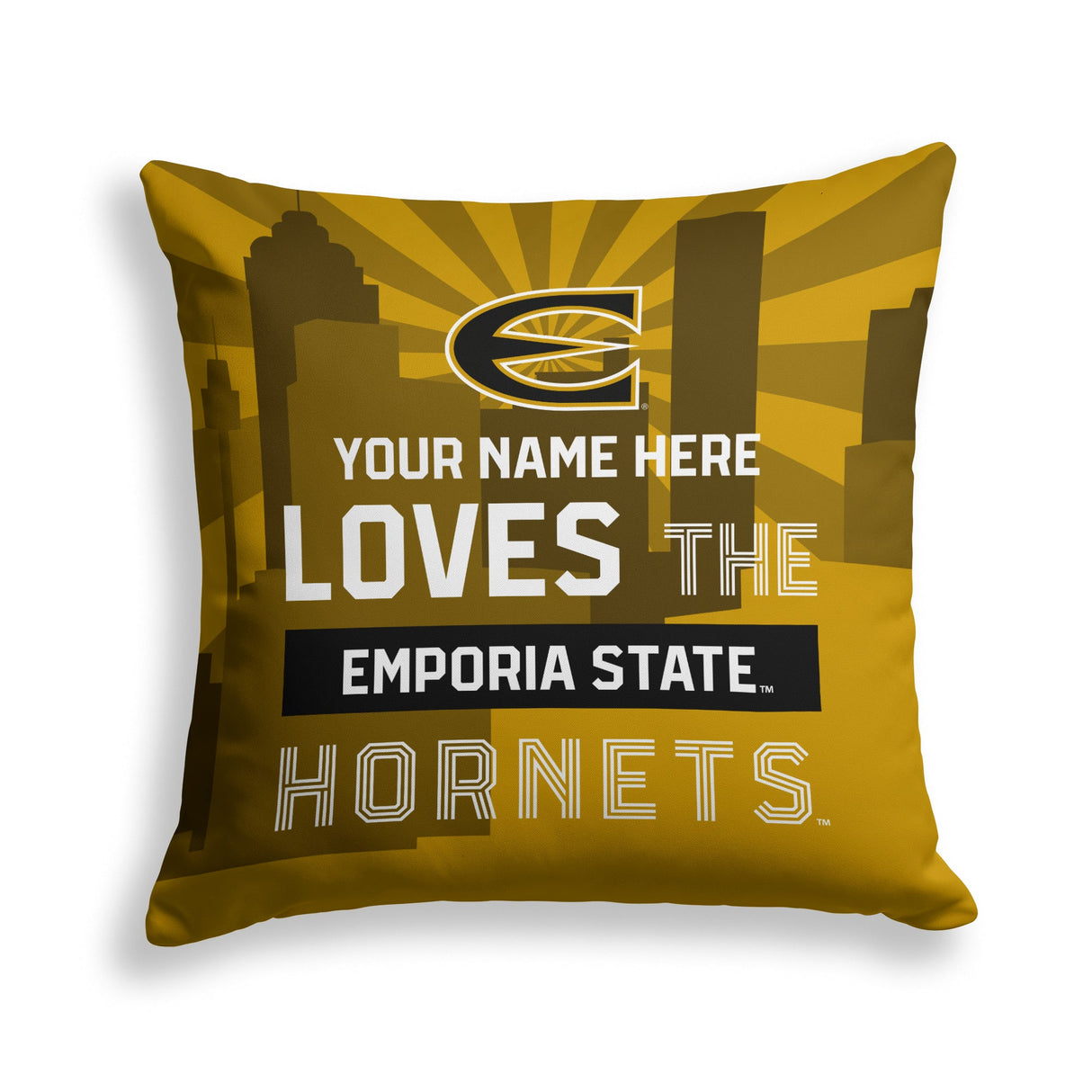 Pixsona Emporia State Hornets Skyline Throw Pillow | Personalized | Custom