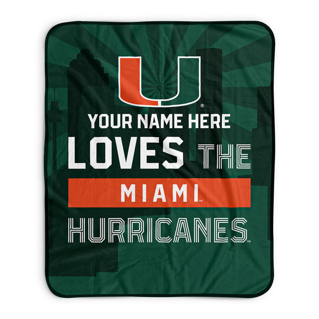 Pixsona Miami Hurricanes Skyline Pixel Fleece Blanket | Personalized | Custom