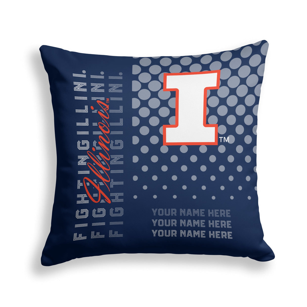 Pixsona Illinois Fighting Illini Halftone Throw Pillow | Personalized | Custom